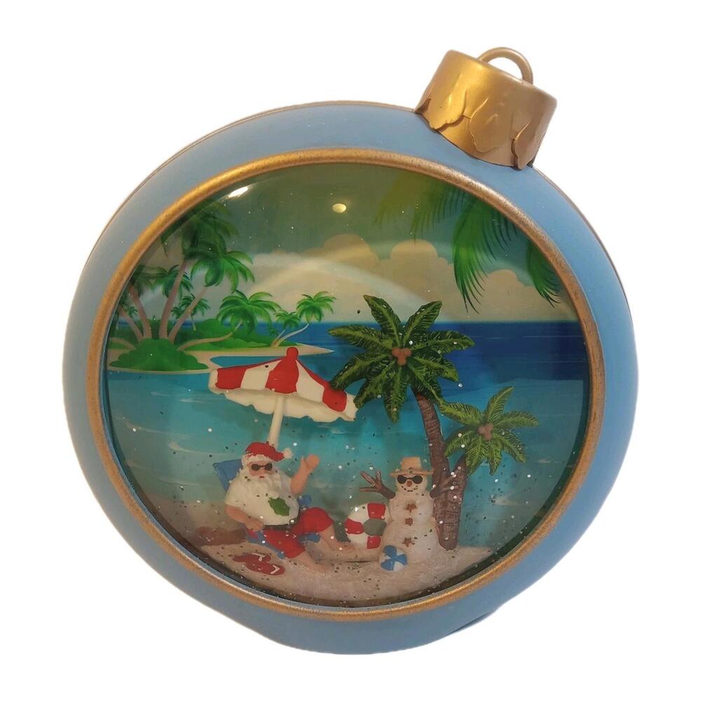 Valerie Parr Hill Snow Globe 9" Blue Santa Snowman On The Beach Light Up Swirls